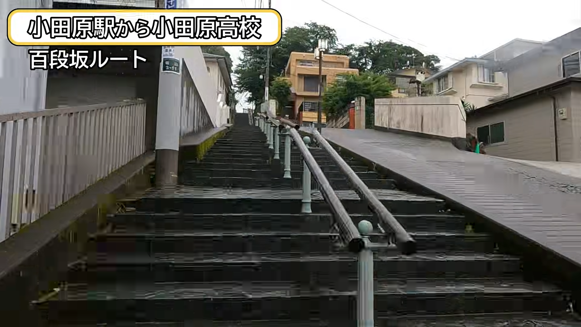 小田原高校への通学路にある百段坂を紹介する動画の画面